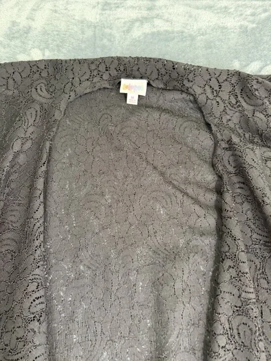 LuLaRoe Black Lace Open Front Cardigan Duster With Asymmetrical Hem M - Picture 4 of 7